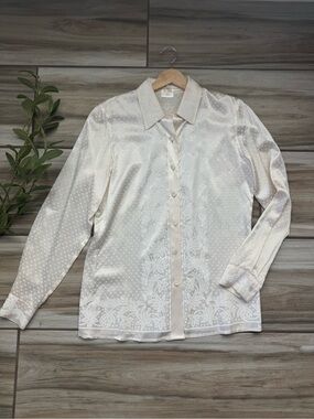 Vintage Escada Margaretha Ley Ivory Silk Jacquard Blouse Size 34